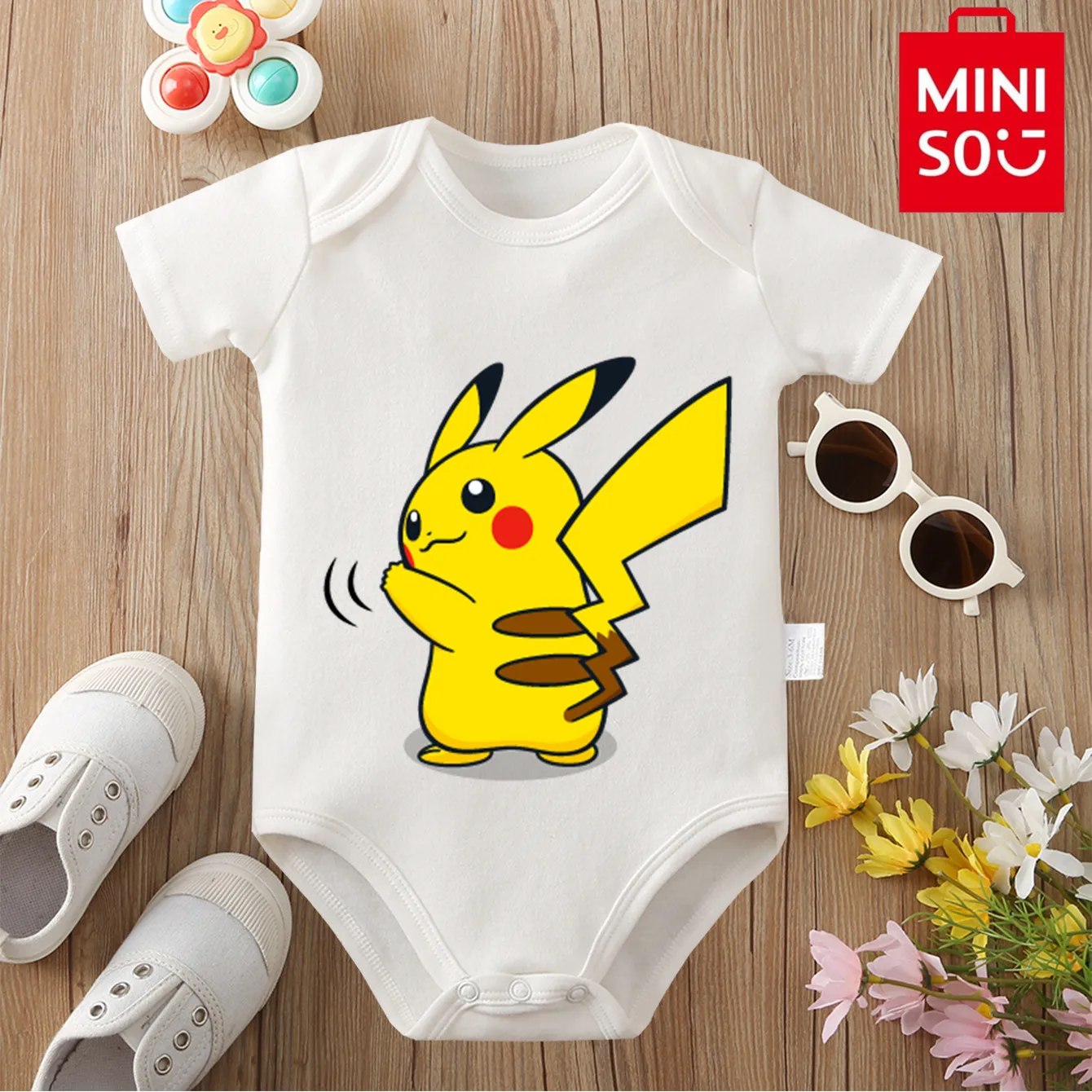 

MINISO 100% Cotton Pocket Monster Pikachu Clefairy Print Cloths Bodysuit for Baby Onesie Jumpsuit for 0 To 12 Months Newborn