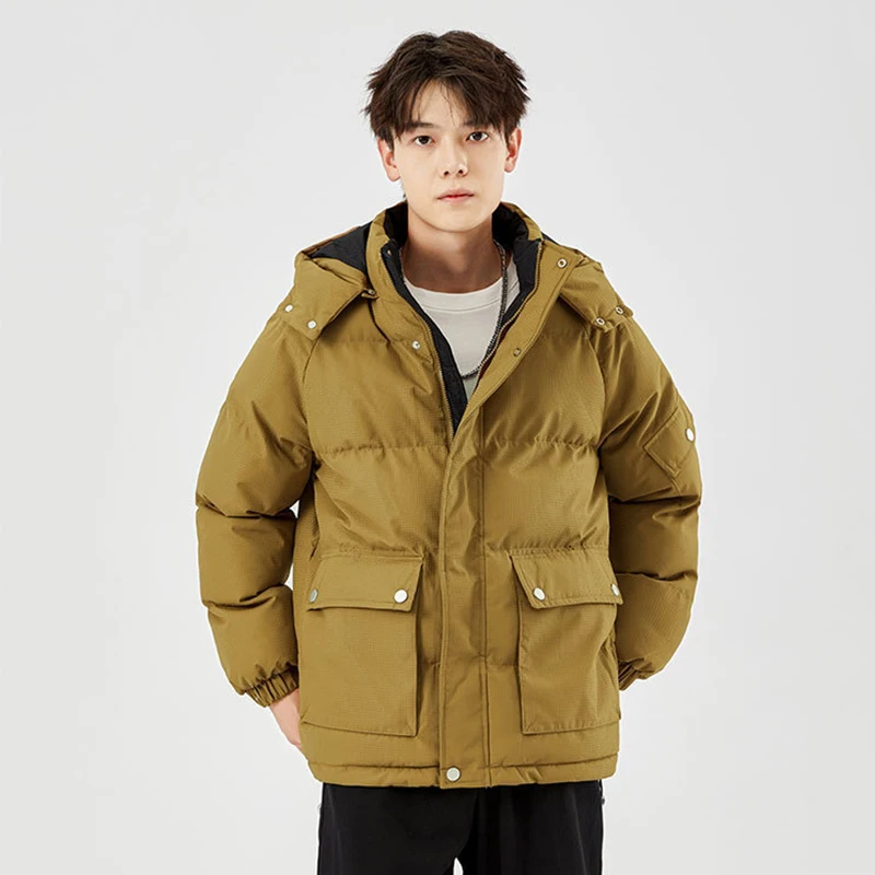 Winter New Men's Thick and Loose Solid Color Cold Resistant Hooded Cotton Jacket