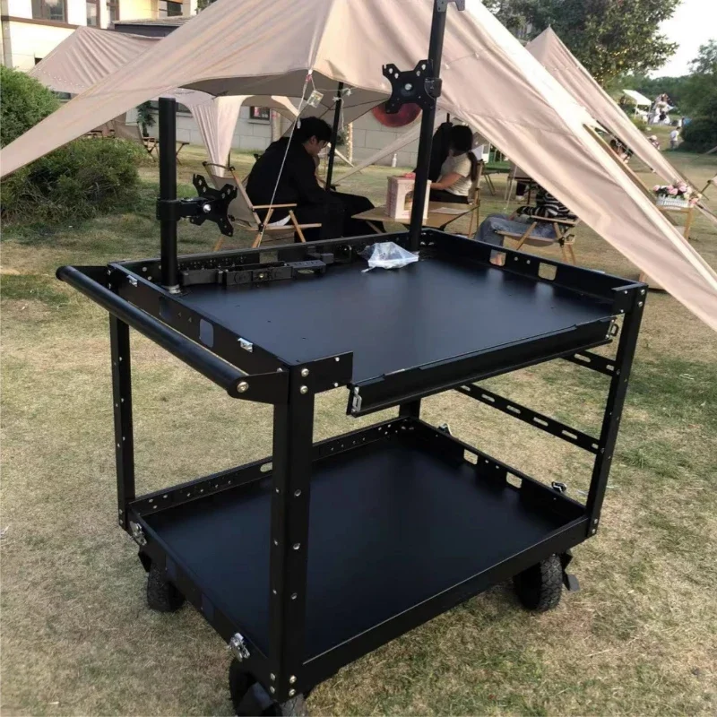 أداة معدات الأفلام والتلفزيون للسيارة المخرج المتنقل، شاشة السيارة، تخزين المواد، عربة متعددة الطبقات شديدة التحمل #1