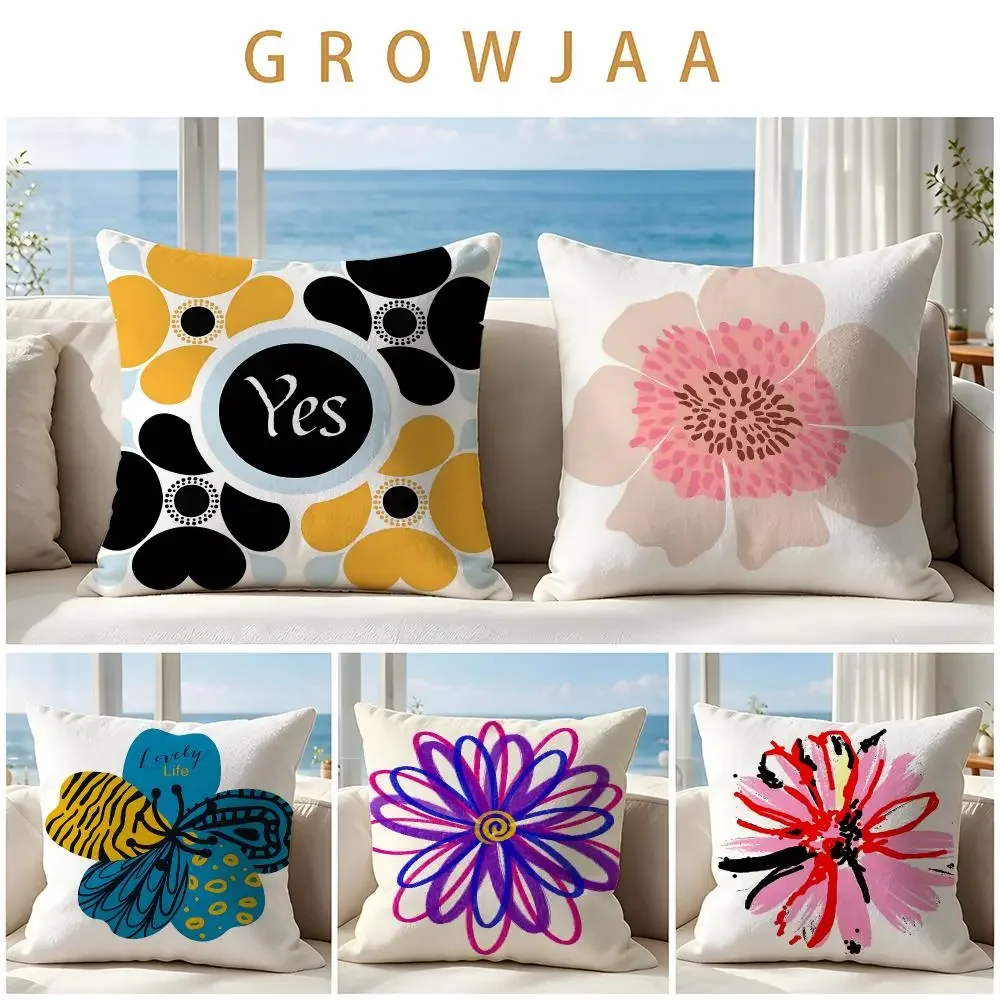 Minimal Hand Drawn Flower Text Cushion Cover Throw Pillow Short Plush Fresh Natural Cushion for Living Room Sofa Present Gift