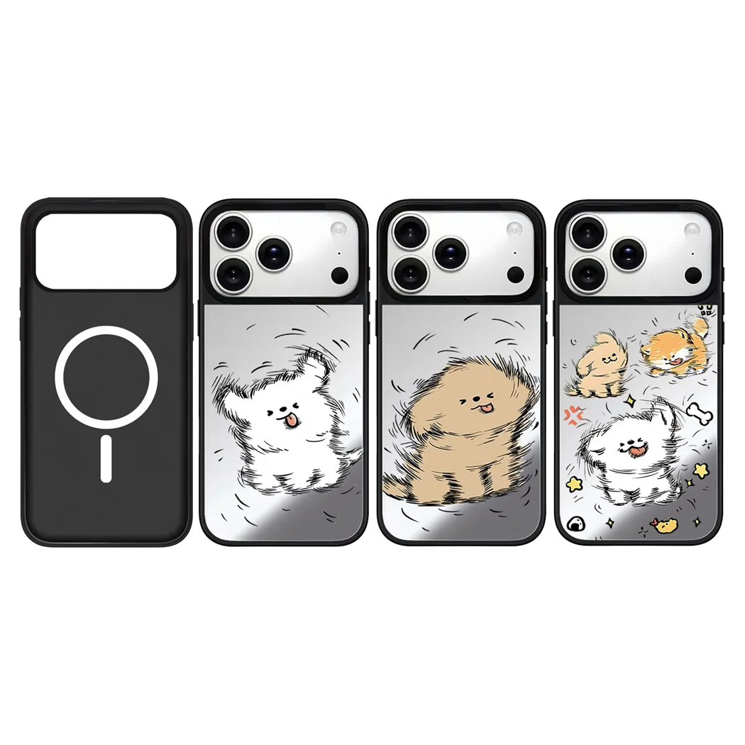 

Puppies Sketch Mirror Surface Magnetic Phone Case Cover for IPhone 12 13 14 15 16 17 Pro Max Case for IPhone 17 Air