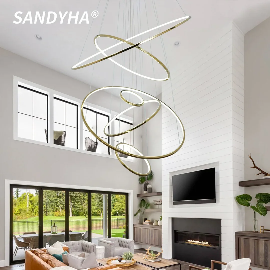 

Nordic Creative Circular Stainless Steel Pendant Lights Modern Staircase Combination Suitable For Living Room Restaurant Decor