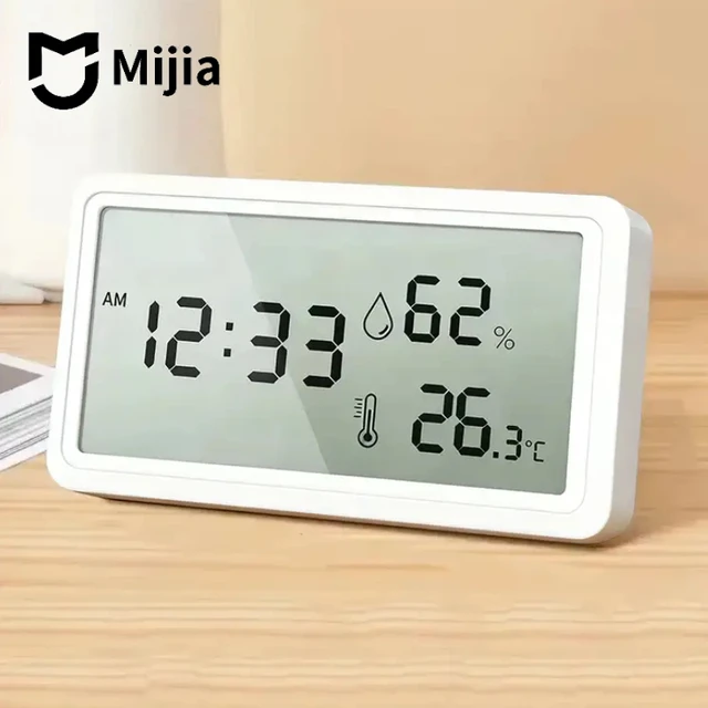 Elektroniczny termometr higrometr Mijia, stacja pogodowa do domu, wysoka precyzja, z zegarem stołowym i kontrolerem temperatury.