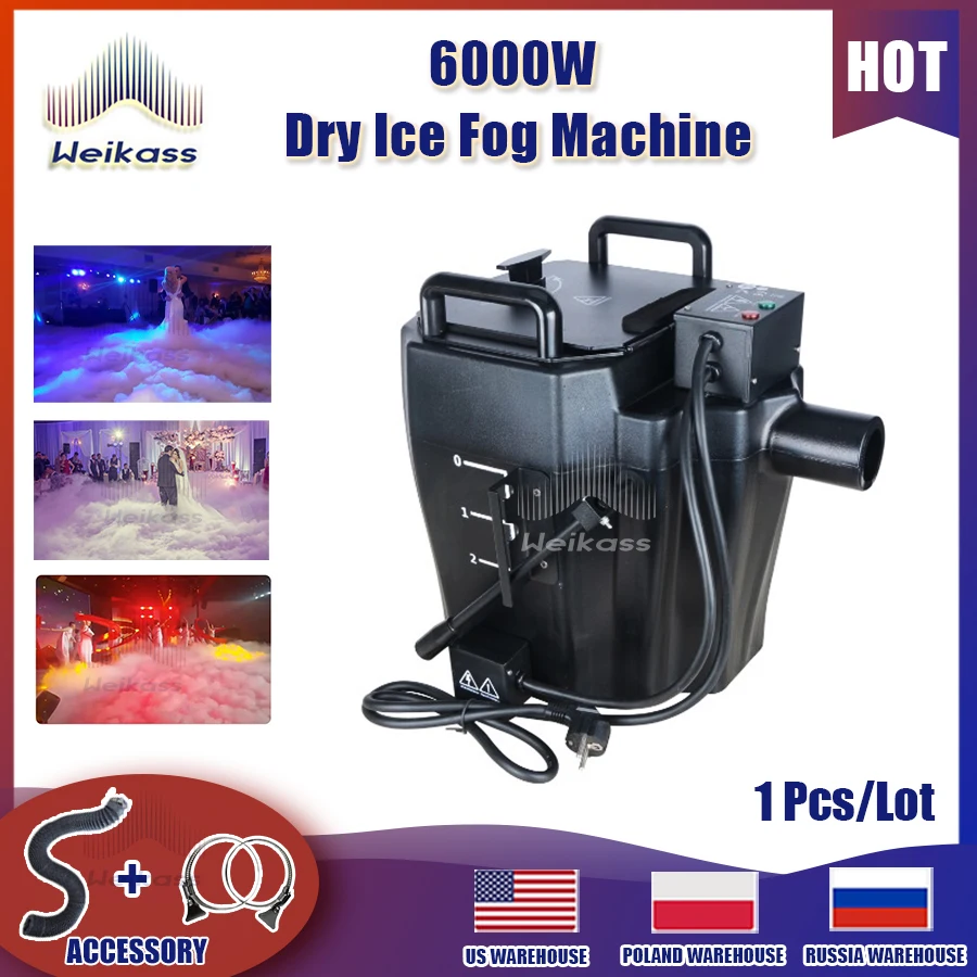 

No Tax 1Pcs DMX 6000W Dry Ice Fog Machine Wedding Low Ground Lying Smoke Machine With Pipe Party Concert