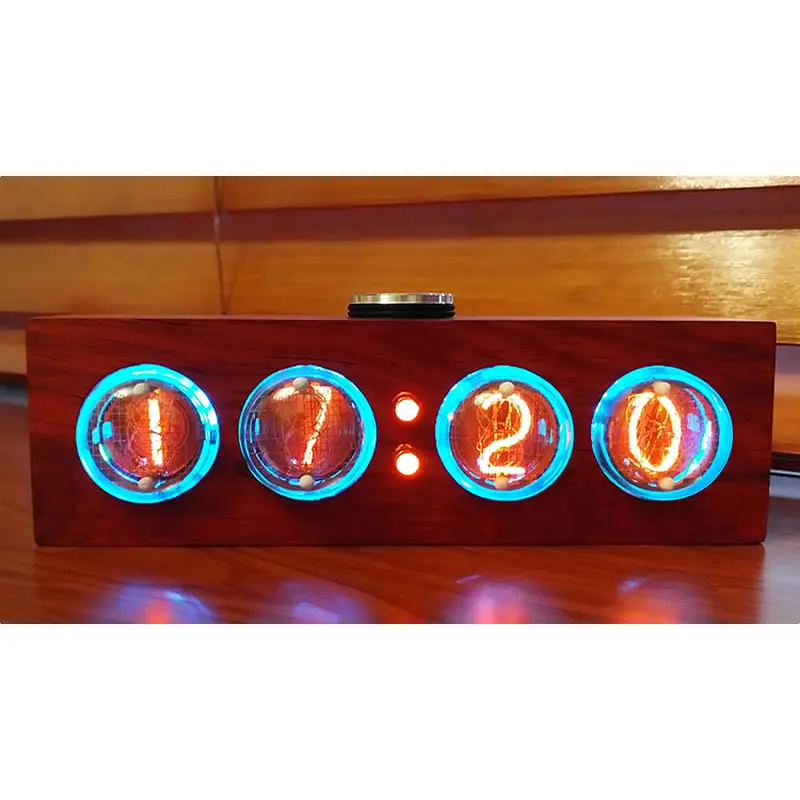 IN-4 Glow Tube Clock Digital Clock Pear Blosso Wood Tubularbell Full-Color LED Backlight,Unique Knob Operation IN4