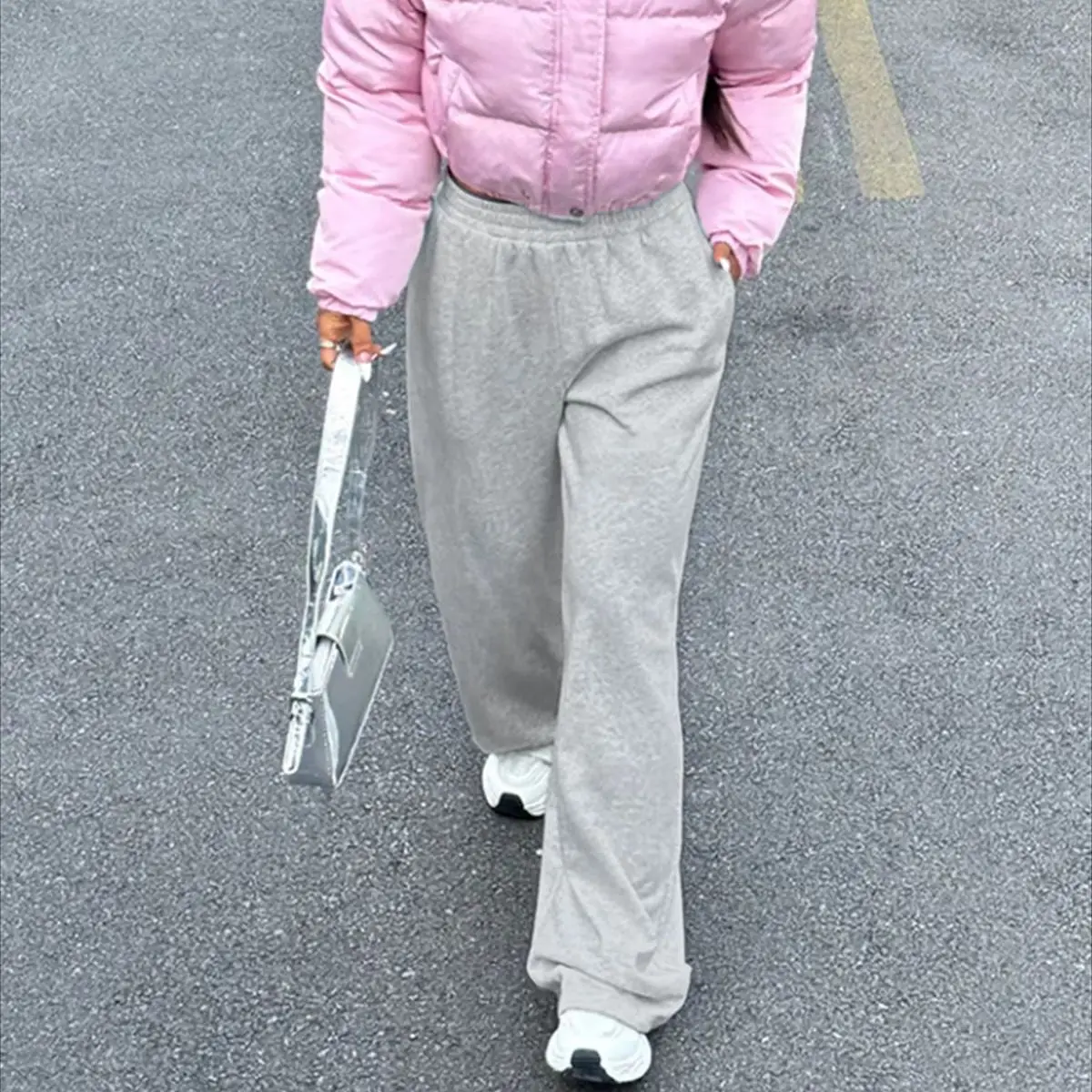 Women's Casual Straight Pants Elastic Waist Solid Harajuku Sweatpant Female Baggy Jogging Hip Trousers Street Outfit Wear 2026