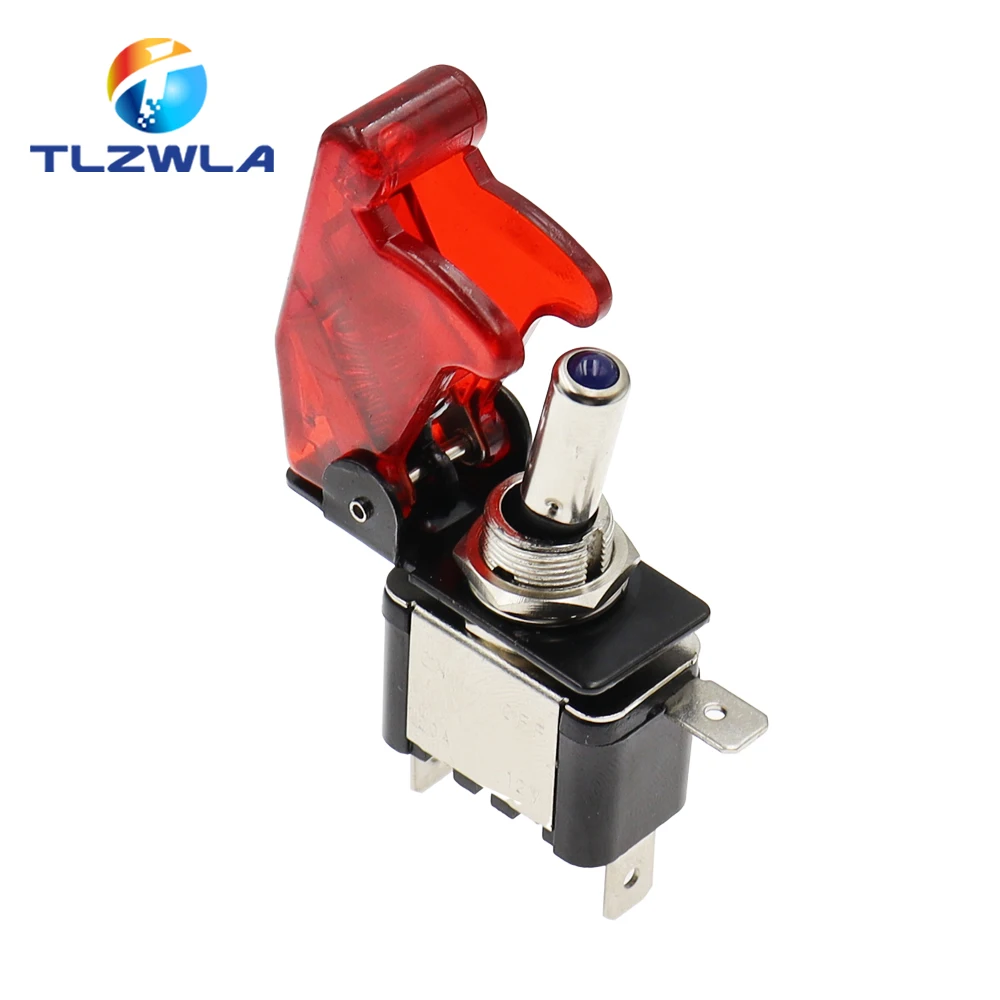 Auto Car Boat Truck Illuminated Led Toggle Switch With Safety Aircraft Flip Up Cover Guard 12V20A transparent