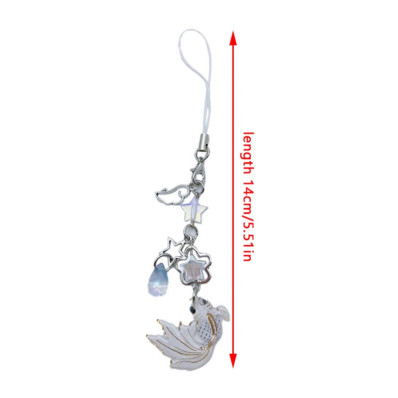 

Intricate Y2K Design Goldfish Phone Lanyard; Star-Accented Beaded Mobile Chain Keychain