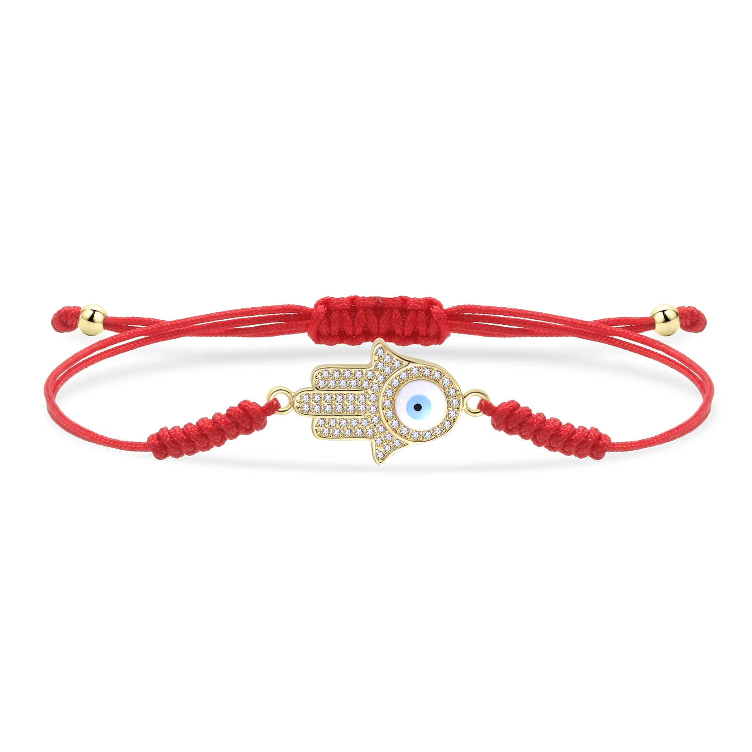 Cubic Zirconia Stones Yellow Gold-plated Hamsa Hand Evil Eye Lucky Charm Bracelet Women CZ Stone Red Cord Protect Jewelry Gift