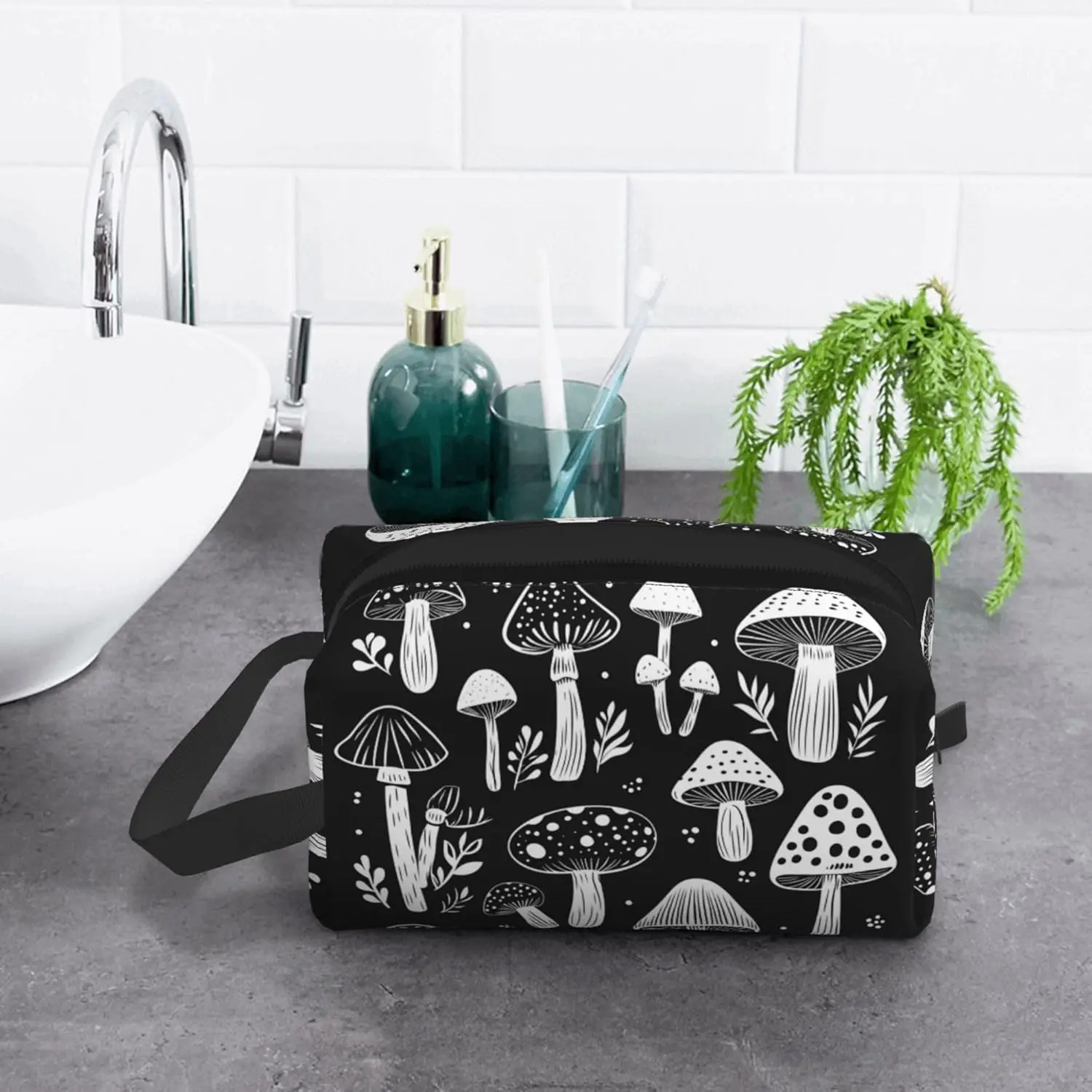 Gothic Travel Toiletry Bag for Women Men Waterproof Makeup Pouch Wash Bags Accessories Organizer Art Mushroom