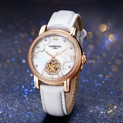 Carnaval Topmerk Luxe Diamant Mechanische Horloge Vrouwen Automatische Horloges Waterdicht Saffier Holle Horloge Logio Feminino