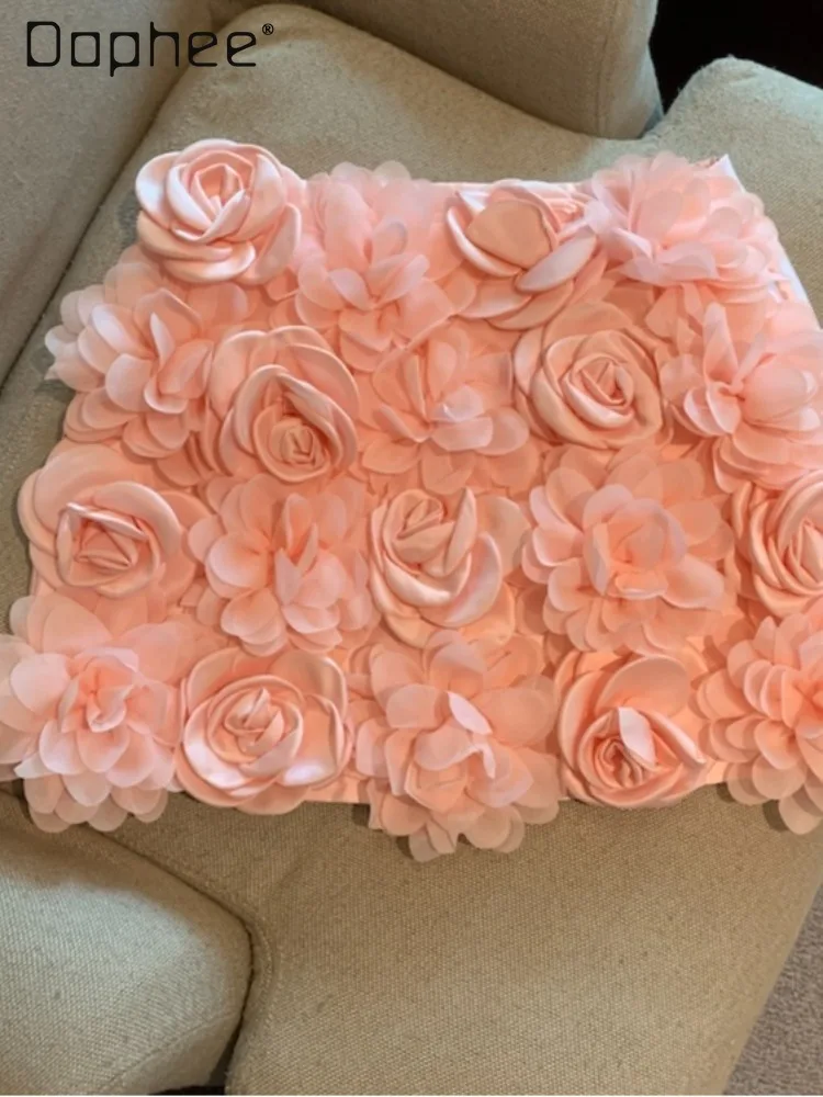 

Высококачественная утягивающая юбка трапециевидной формы с трехмерным цветком и высокой талией, корейская шикарная милая мини-юбка, летние элегантные розовые юбки