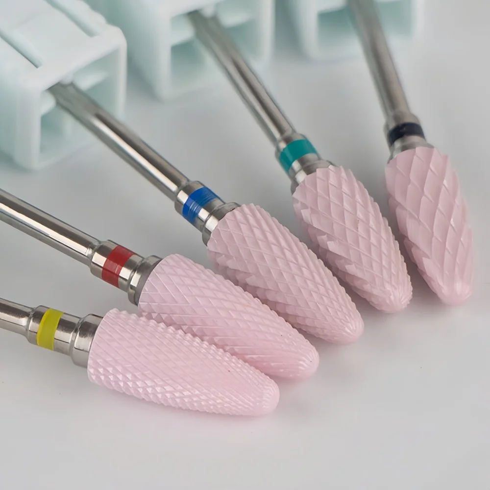 1pc Pink Ceramic Tungsten Nail Drill Bit Milling Cutter For Manicure Pedicure Nail Files Buffer Nail Art Equipment Accessory Too