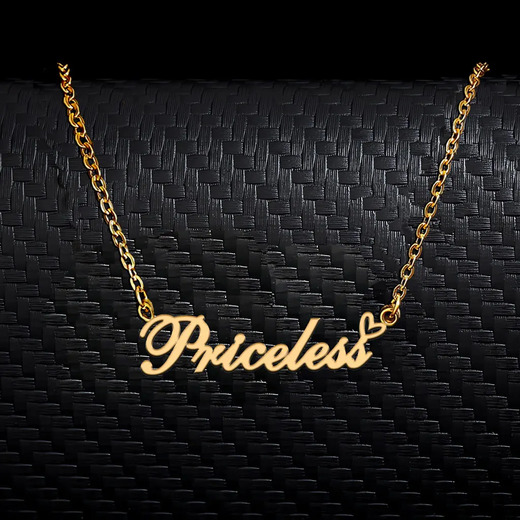 

Priceless with Heart Decoration Letters Name Necklace for Women Stainless Steel Gold Plated Charm Choker Mother's Day Gift