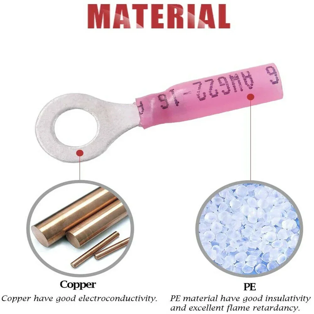 Fiação Elétrica Terminais de Crimp, Heat Shrink, Isolado, Conector à prova d'água, Anel Lug, 22-10AWG, M5, M6, M8, M10, 180pcs