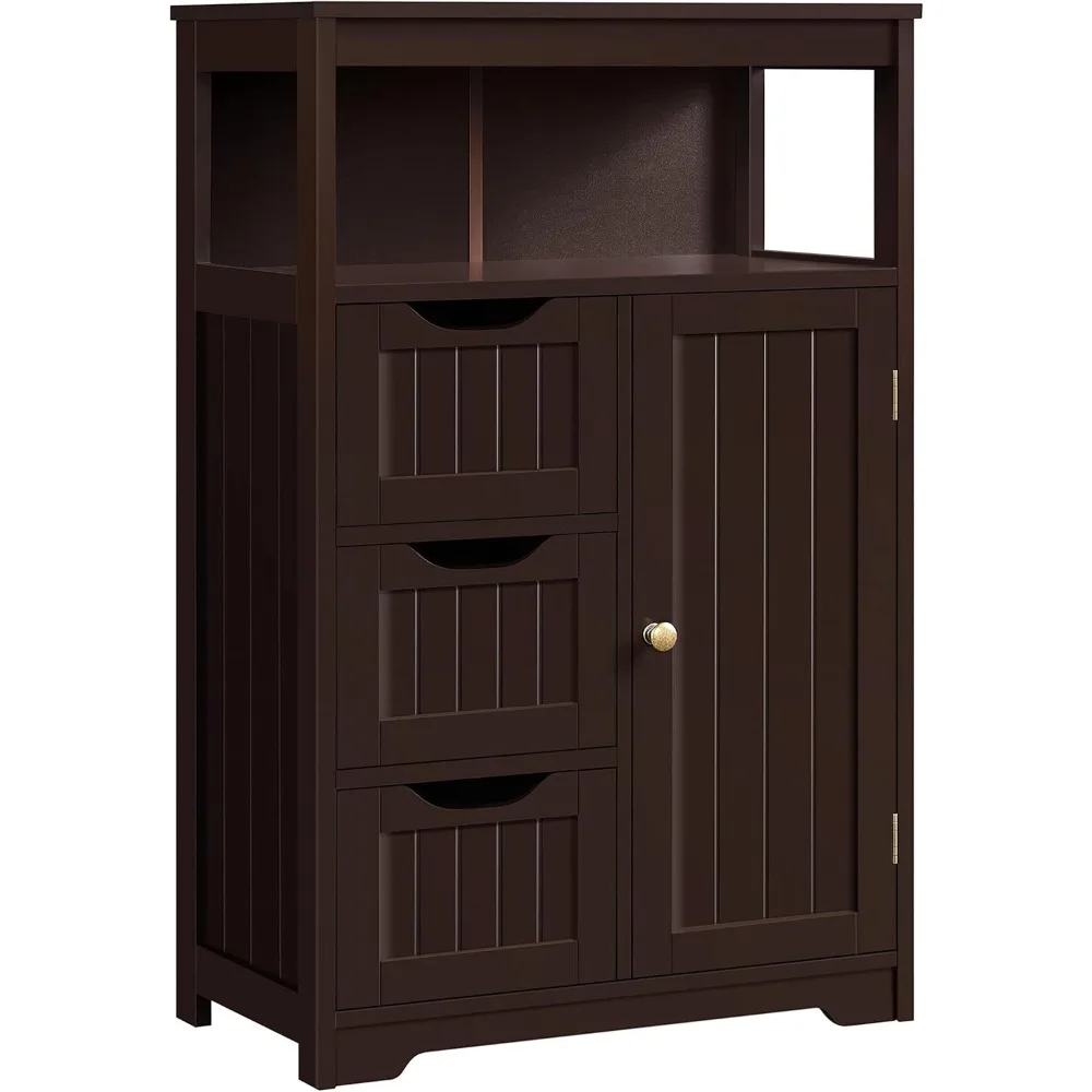 

Wood Bathroom Floor Cabinet with 3 Drawers &1 Cupboard, Free Standing Storage Organizer Hallway Entryway Cabinet for Living Roo