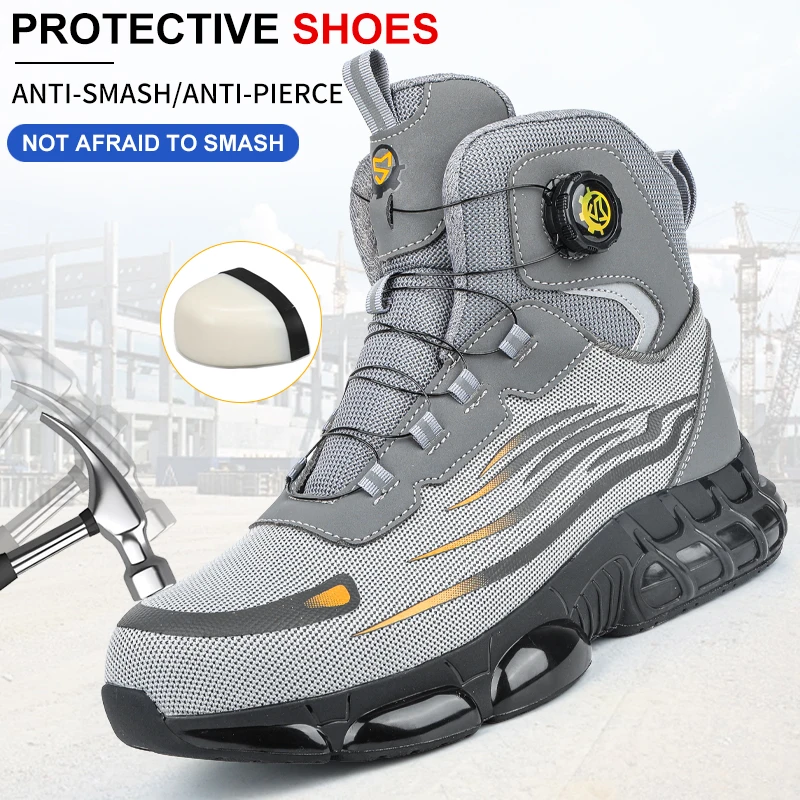 

2026 high-top rotating buckle safety shoes for men and women, labor protection shoes, protective shoes, work shoes, shock-resist