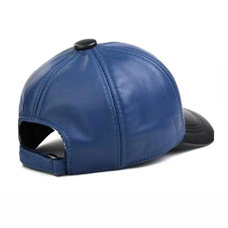 Sheepskin Baseball Cap Adjustable Color Block Fashion Spring Winter Candy Color Real Leather Hip Pop Hat
