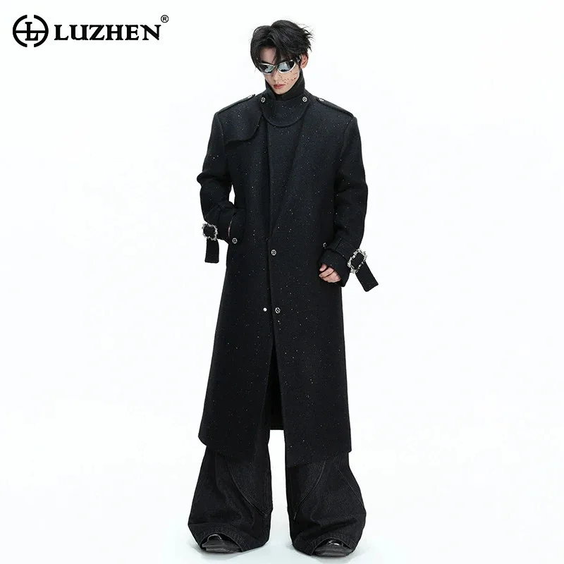 

LUZHEN 2026 New Back Sequin Pearl Decorate Luxury Elegant Temperament Woolen Trench Coat Men Fashion Knee-length Clothes JY6161