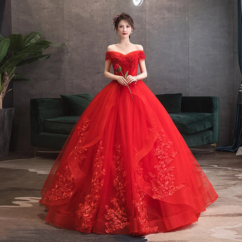 Red Off Shoulder Quinceanera Dresses 2025 Ball Gown Tulle Lace Flowers Formal Party Evening Sweet 18 Vestidos Elegant Prom Dress