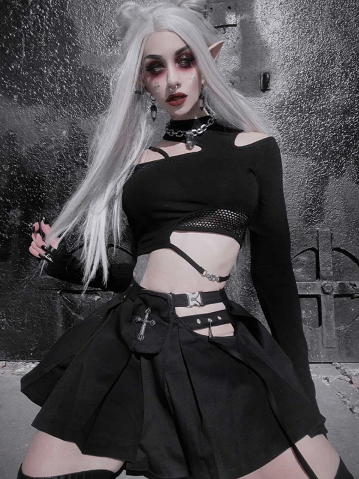 Czarny kostium promocyjny w stylu Aby asymetryczny gorąca dziewczyna najlepszych kobiecych ubrania typu Cosplay do ról Saibo Punk gothwomens