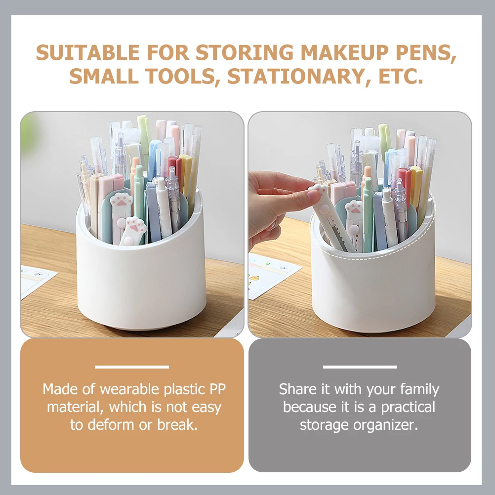 

360 Degree Rotating Pen Holder Storage Bucket Makeup Brush Organizer Stationery Container Desktop Storage Box Pp Plastic