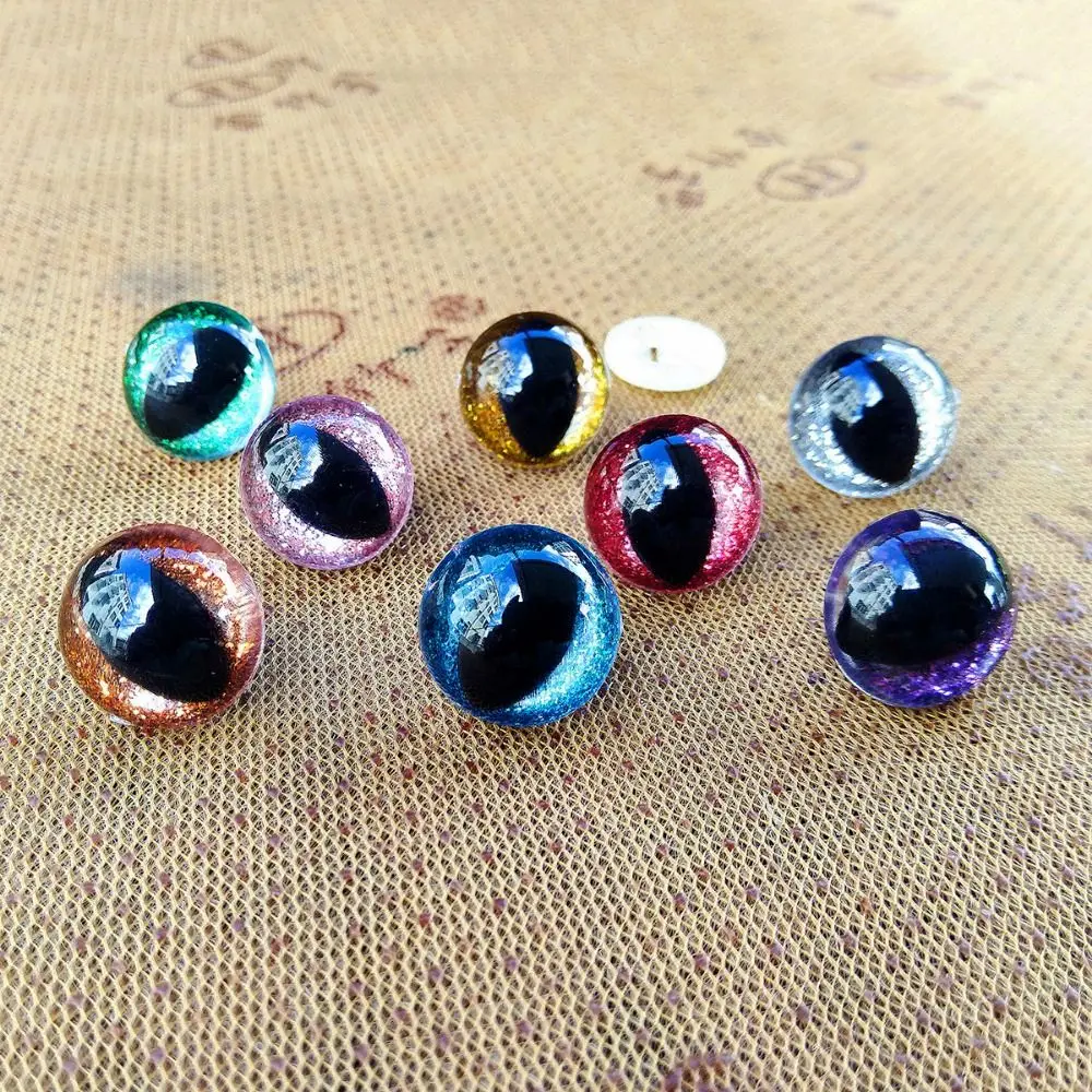 20pcs/set 18mm 3D Sparkling Crystal Cat's Eyes With Flash Pad Plastic Resin Safety Glitter Eyes Crafts 8 Colors Parts