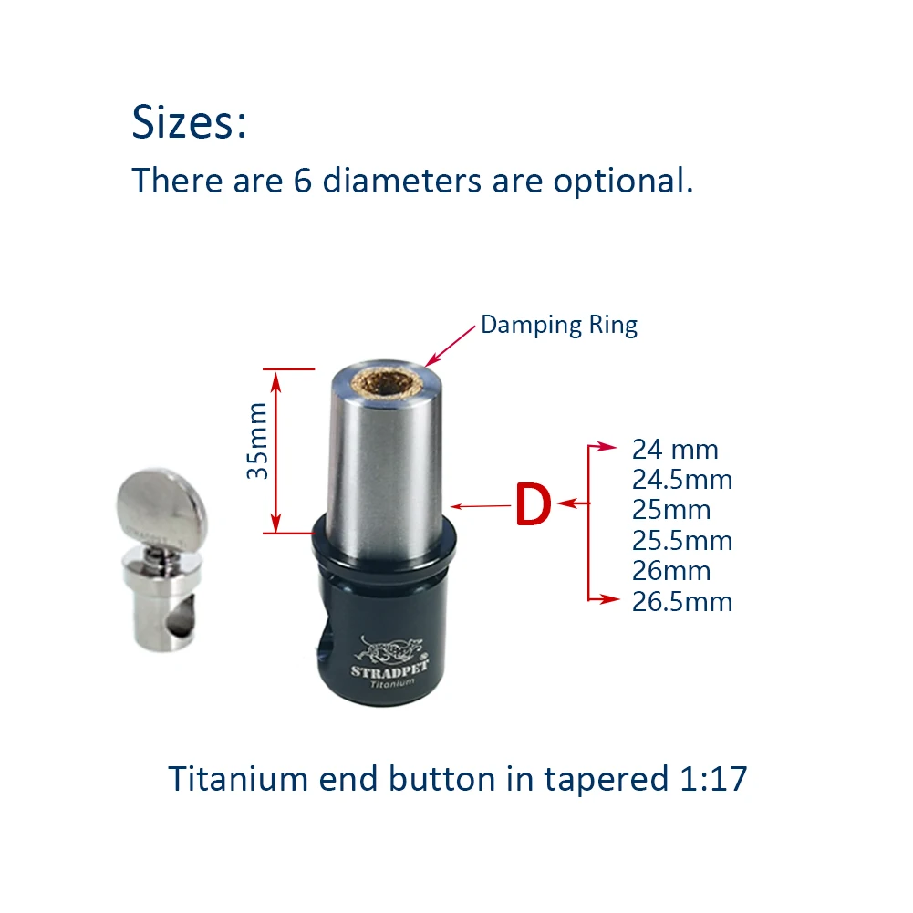STRADPET Cello Titanium  End Button and Lock Cylinder for Diameter 10mm Endpin only, Lightweight, 6 Size Option
