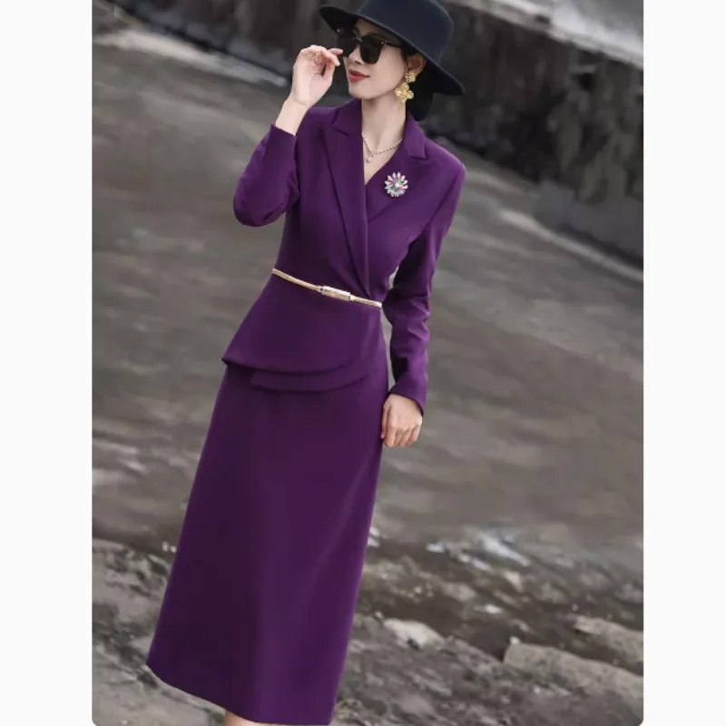 Purple Elegant Dress For Women In Spring And Autumn, New High-End Commuting Style, Slim Fit And Unique Suit Skirt