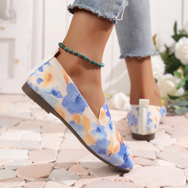 Fashion New Women's Slip on Casual Shoes Autumn Flowers Light Female Flats Plus Size Walking Shoes for Women Square Toe Zapatos