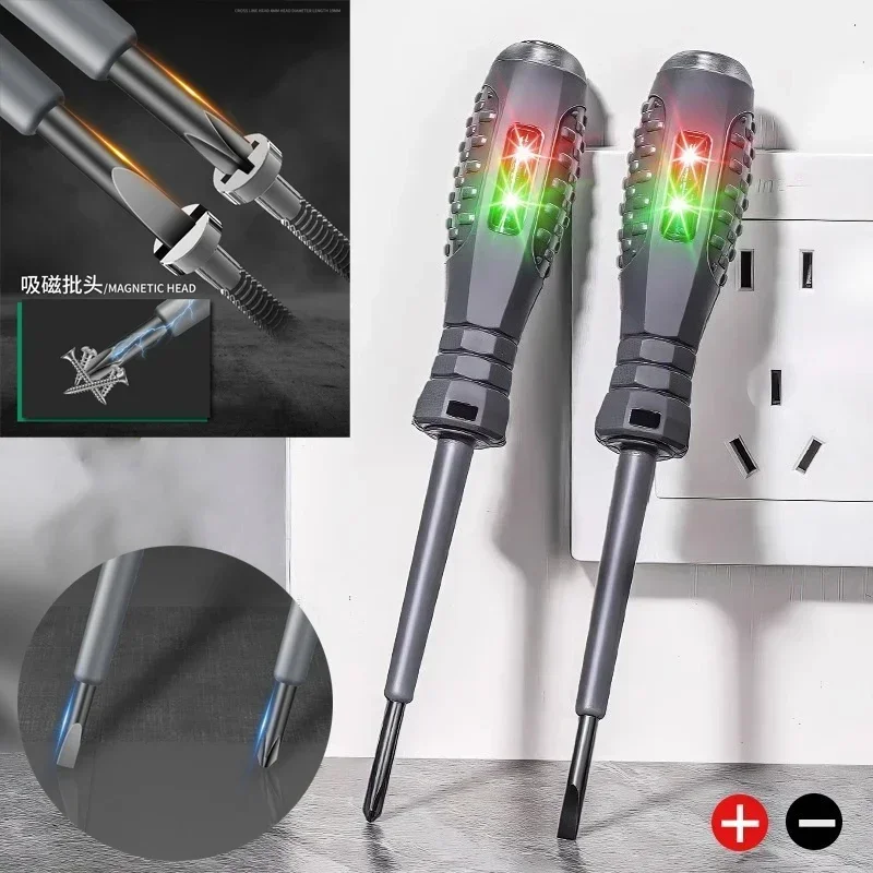 

New 1pcs Electrician Test Word/cross Screwdrivers AC Non-contact Induction Pen Voltage Tester 12-250V Red Green Induction Lights