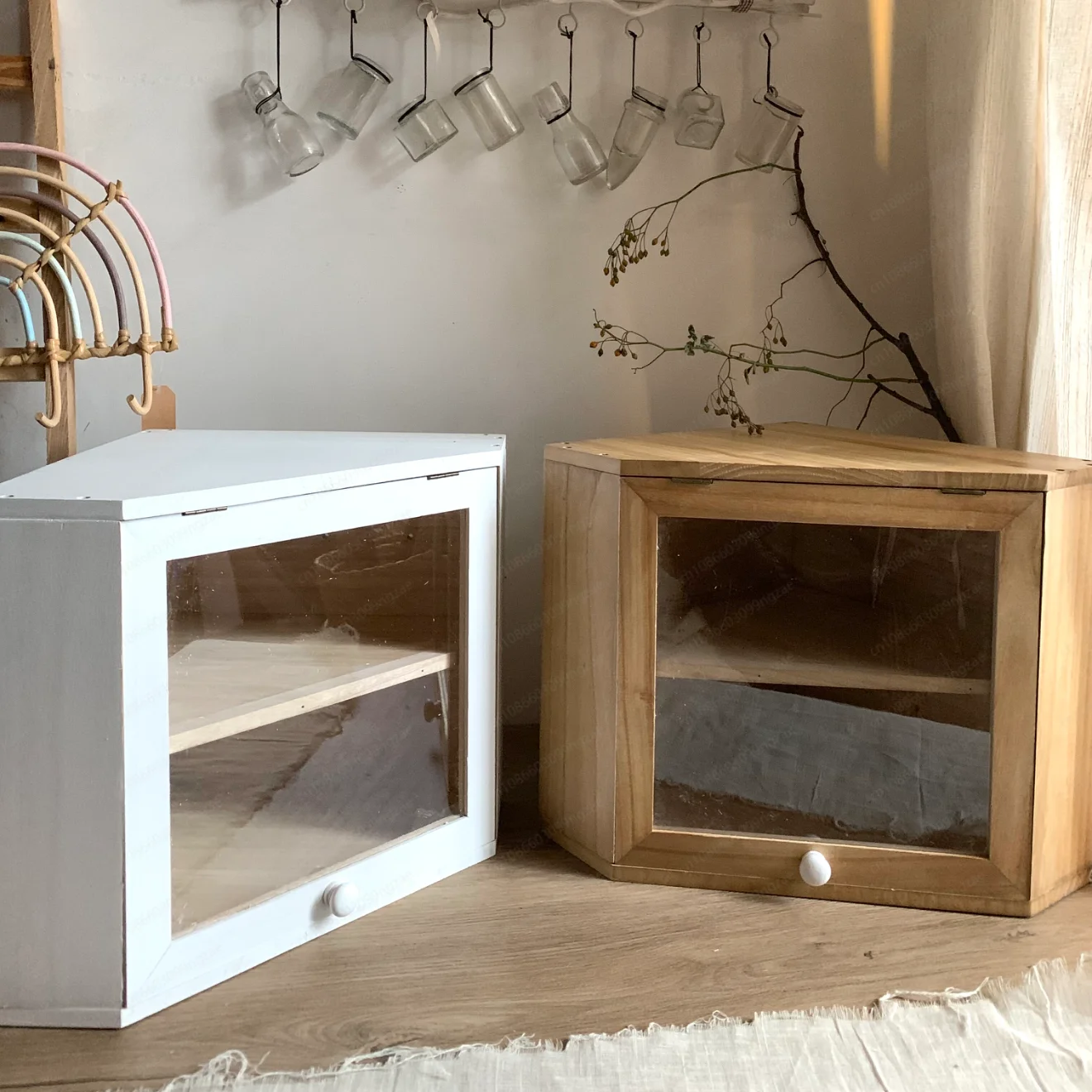 外国貿易輸出レトロ無垢材三角コーナーキャビネットデスクトップ多層収納キャビネット