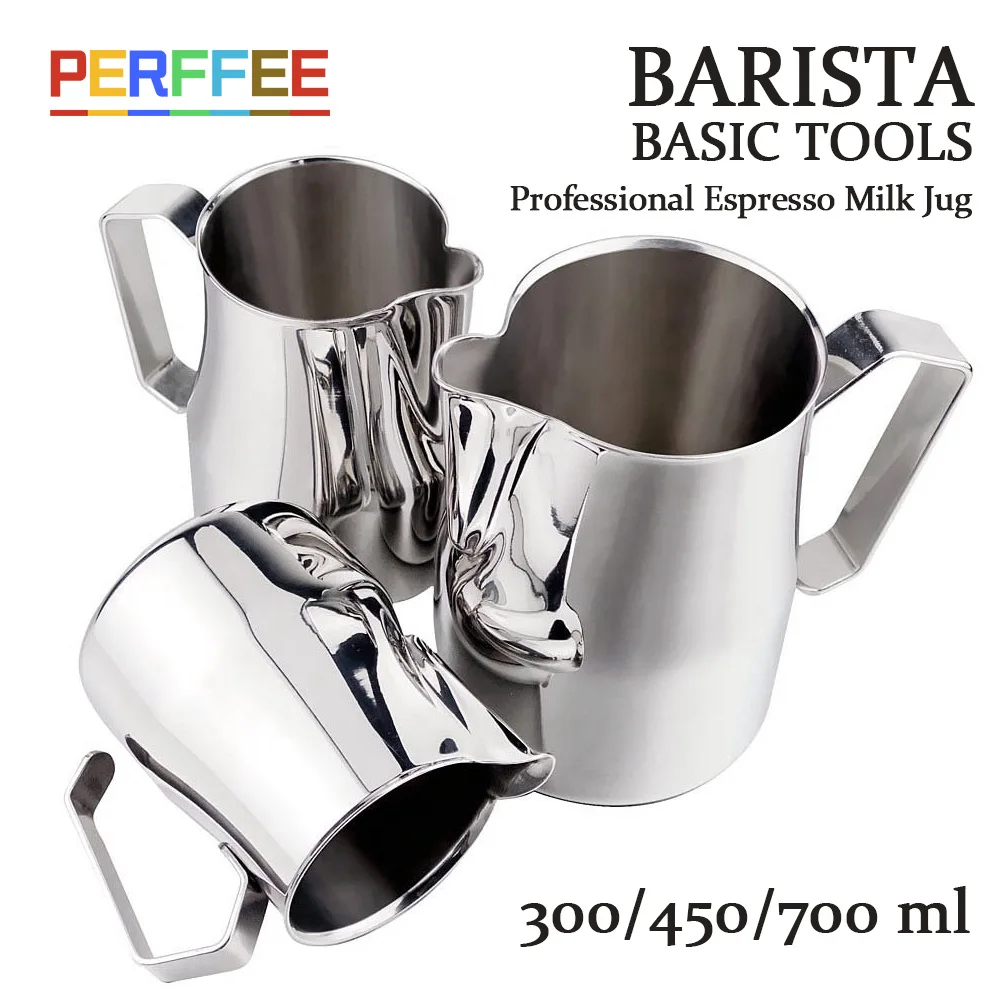 Kaffee-Milchkanne mit Einfachem Ausgießer, Espresso-Milchbecher aus Edelstahl, Europa Professional Milchkännchen, Milchaufschäumkanne 300/450/700ml