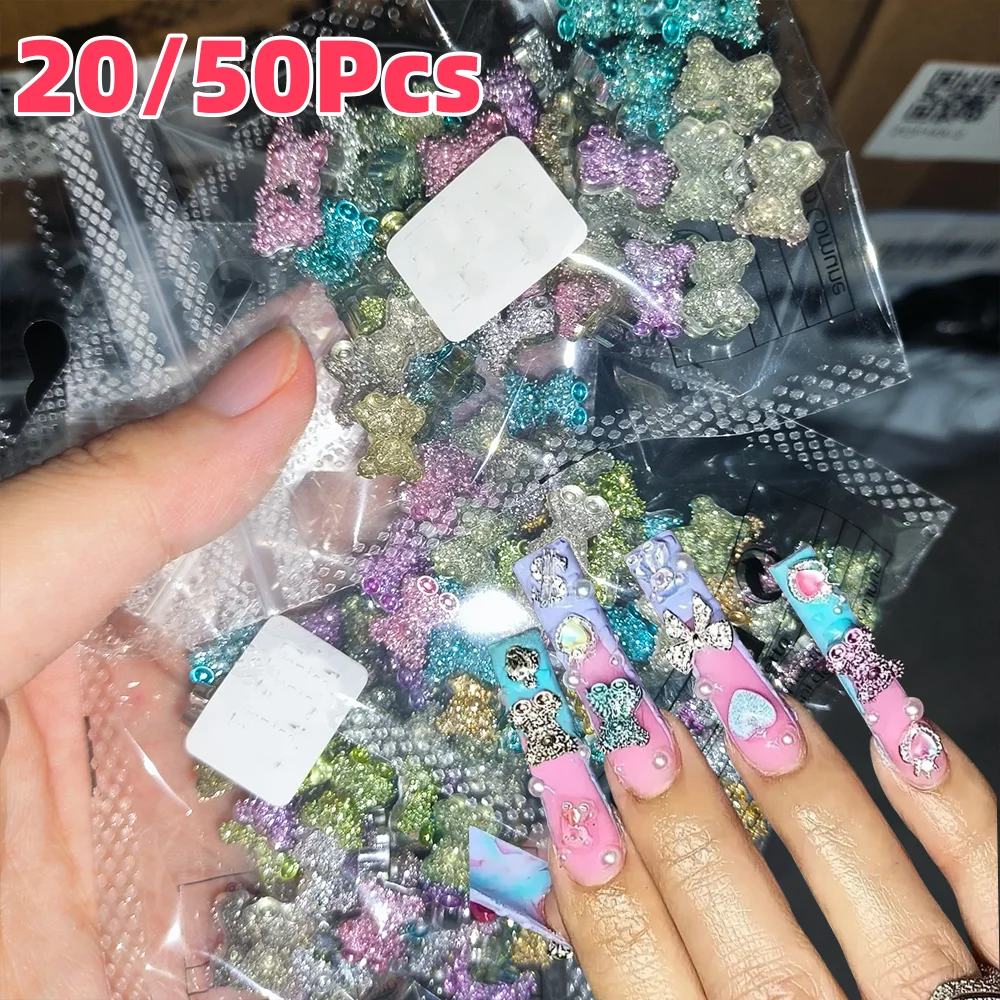 

20/50pcs 3D with Rhinestones Bear Nail Charms Sparkling Teddy Bear Nail Art Decoration DIY Phone Case Hairpin Manicure Accessory