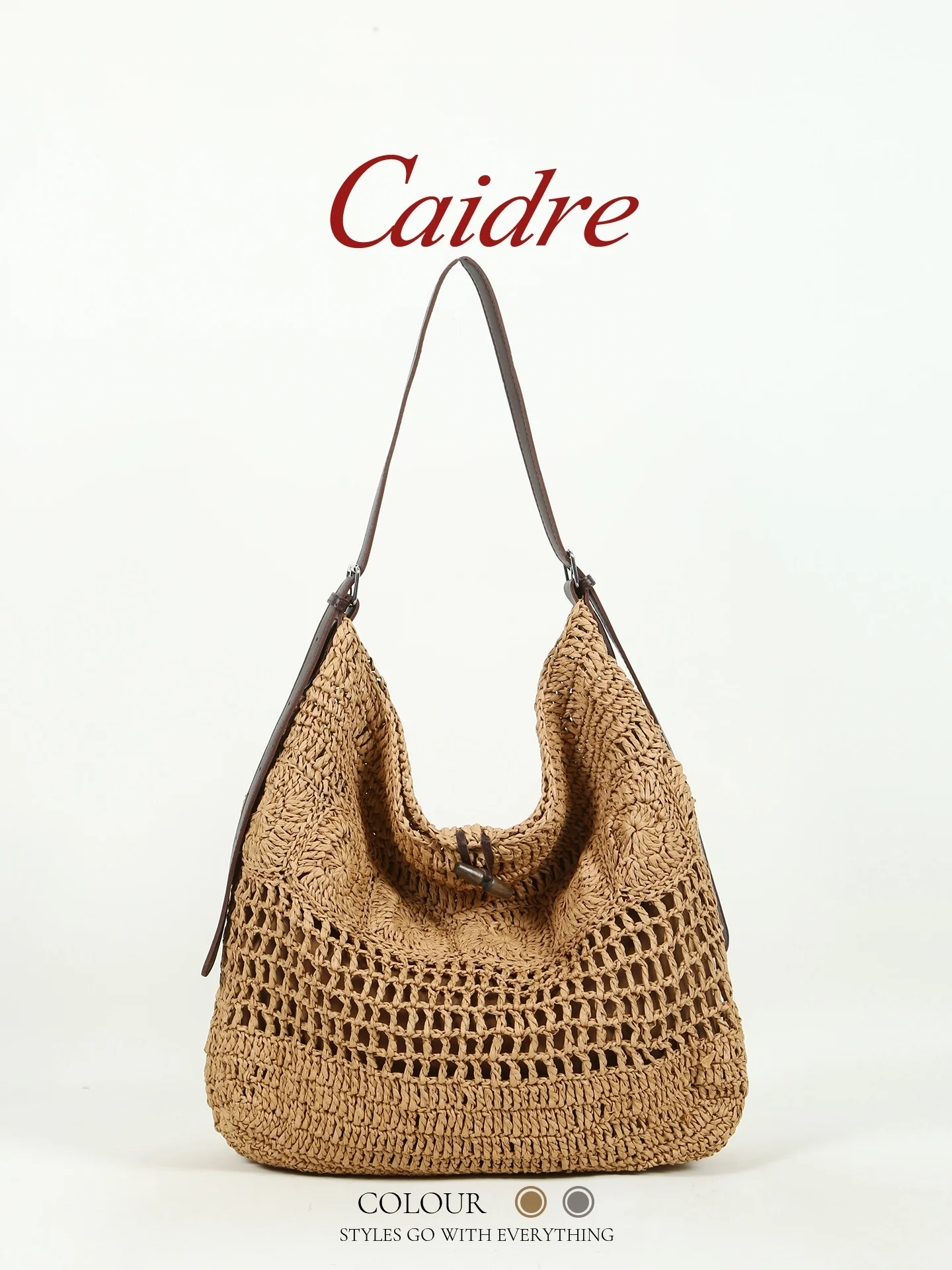Caidre Large Capacity Hook Knitted Tote Bag Women Commute Straw Weaving Single Shoulder Armpit Bag Lazy Vacation Beach Bag