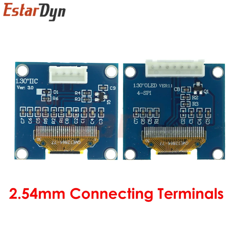 1.3 Inch Oled Rohs Module 2.54Mm Aansluitklemmen Spi/Iic I2c Communiceren Wit/Blauw Kleur 128X64 1.3 "Oled