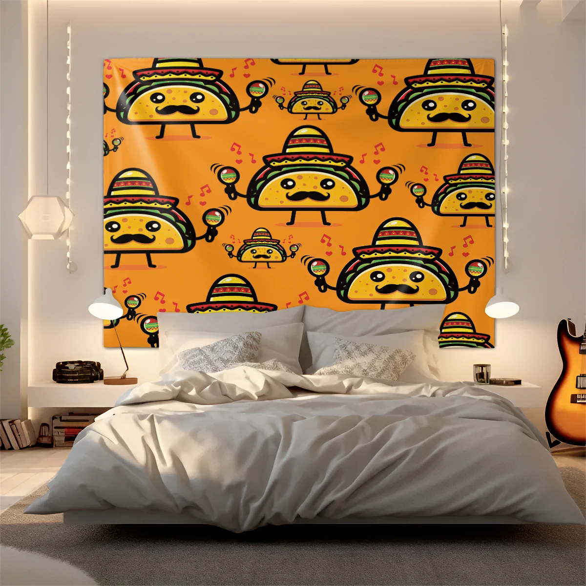 

Трендовый колокольчик тако в мексиканском стиле, тематический гобелен для фаст-фуда, вирусный, модный, подходит для спален, гостиных, общежитий, дивана