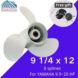 RiverCity Propeller Boat 9 1/4x12 For Yamaha 9.9HP 15HP F20 Outboard Motor Aluminum Alloy Screw 8 Spline Marine Engine Part