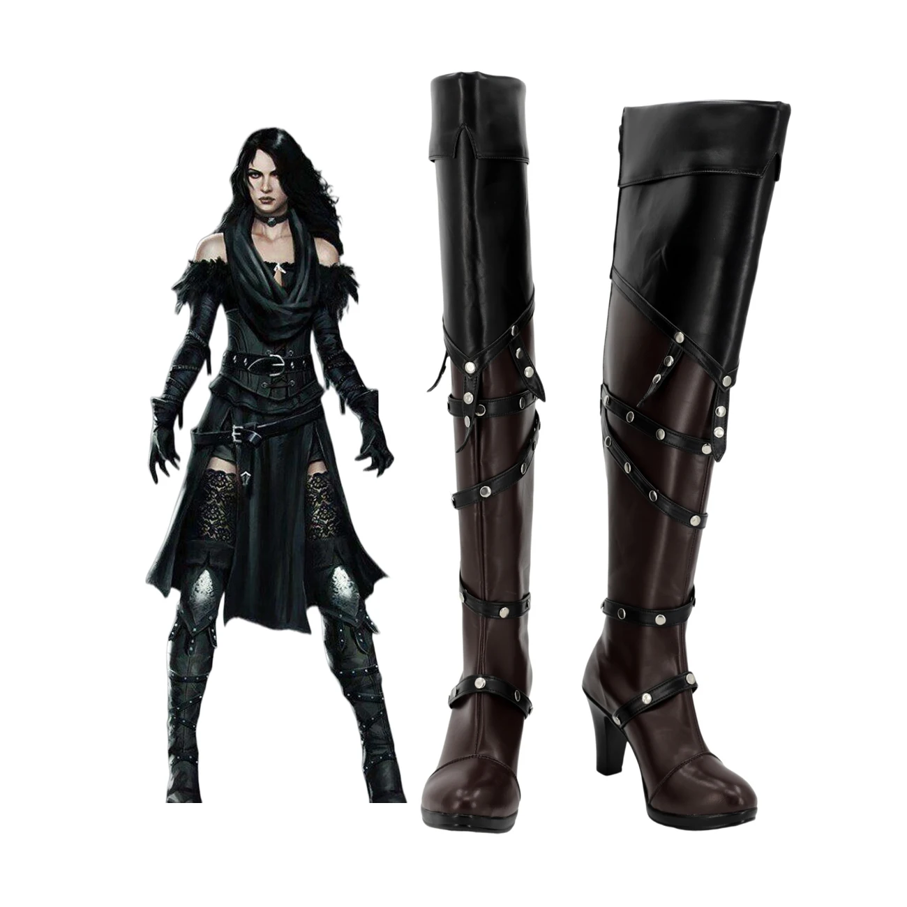 Yennefer of Vengerberg Cosplay Boots Brown High Heel Shoes Custom Made Any Size