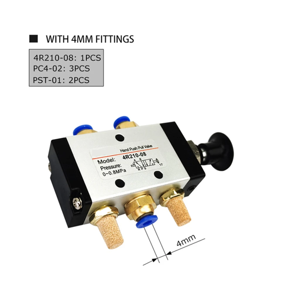 Pneumatic Valve 4R210 08 Pneumatic Valve 2 Pos 5 Way with Push Pull Handle Connector and Copper Sintered Bronze Mufflers