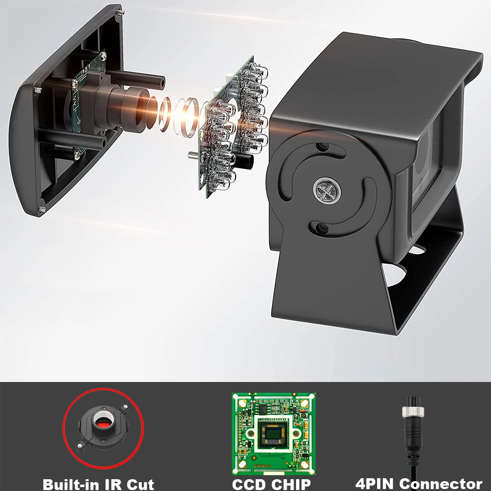 IPoster-conector RCA para cámara de visión trasera, carcasa de Metal resistente, Sensor CCD, marcha atrás, IR, LED, impermeable, 12-24v, caravana y camión