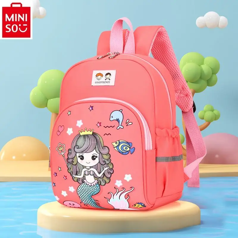 MINISO 디즈니 만화 미키 인어 공주 대용량 배낭, 경량 및 하중 감소, 어린이 배낭