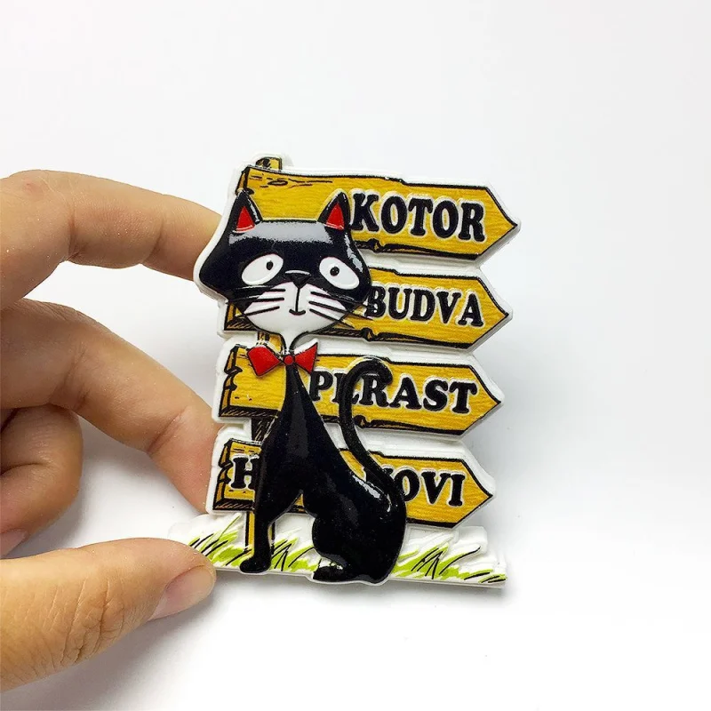 

Cute Montenegro 3D Resin Fridge Magnet Black Cat Road Sign Fridge Magnets Cute Home Decor Items Imanes Nevera Magneten Koelkast
