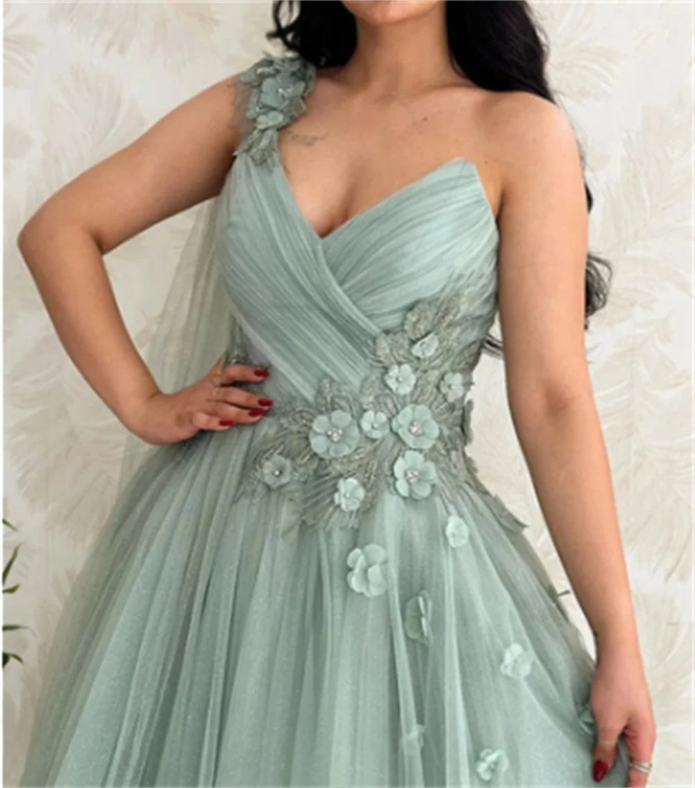 Robe de Soirée en Maille Vert Clair avec Col en V, Tenue de Bal de Forme Trapèze, avec des Appliques en Dentelle Brillante dans le Dos