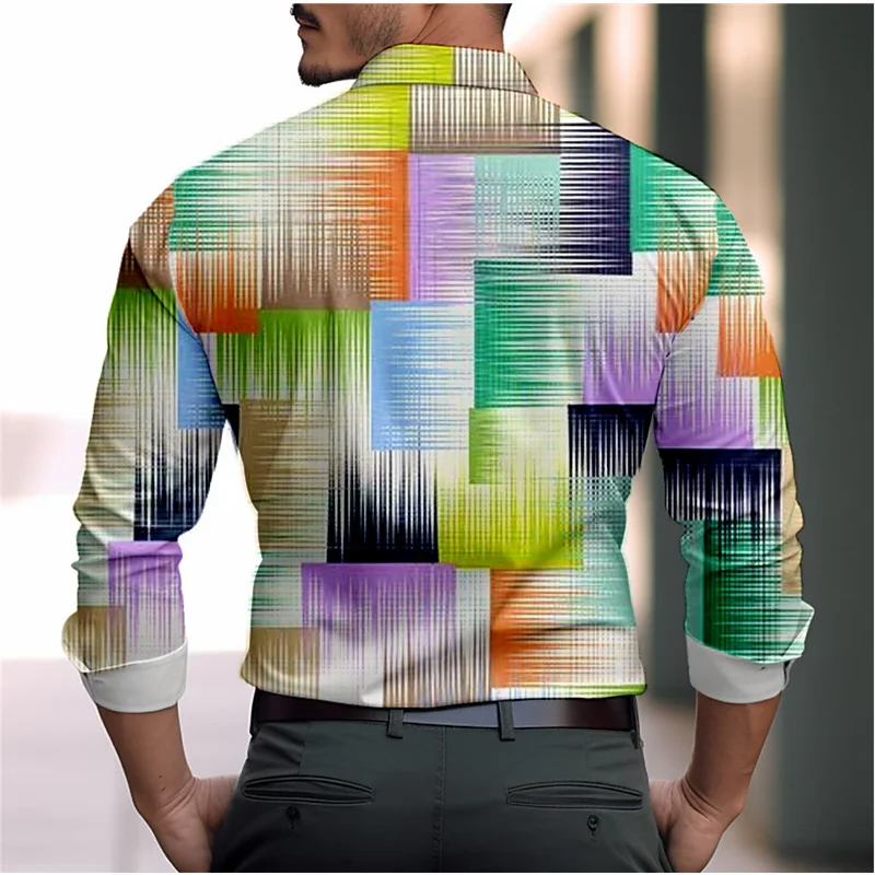 Striped Geometric Casual Men's Shirt Casual Wear Casual Spring Summer Long Sleeve XS-6XL Four-Way Stretch Fabric Shirt 2024