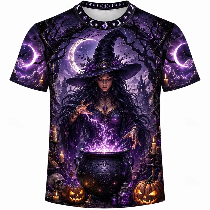 2026 Halloween Feuerkürbis Totenkopf Fledermaus 3D-Druck T-Shirt für Männer, Frauen und Kinder, Rundhals, Kurzarm, Urlaubsparty, Cosplay, Freizeit-Oberteile – Detail 9