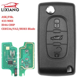 LIXIANG For Peugeot 207 307 308 407 607 807 For Citroen C2 C3 C4 C5 C6 Xsara Berlingo Flip Remote Car Key HU83 VA2 0536 ASK/FSK