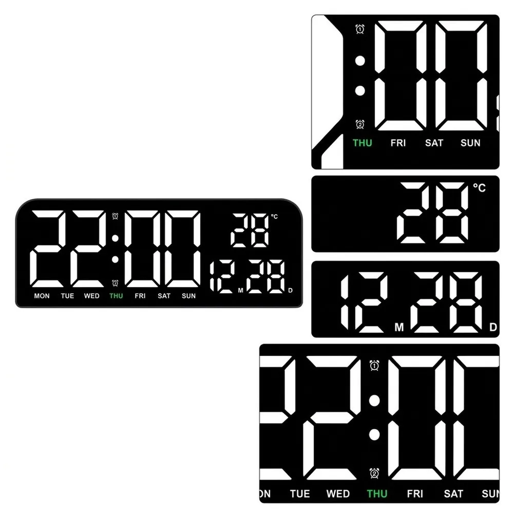 For Bedroom Bedside White Large Display Clock Large Display Alarm Clock Bedside Timer Clock Spacious LED Screen