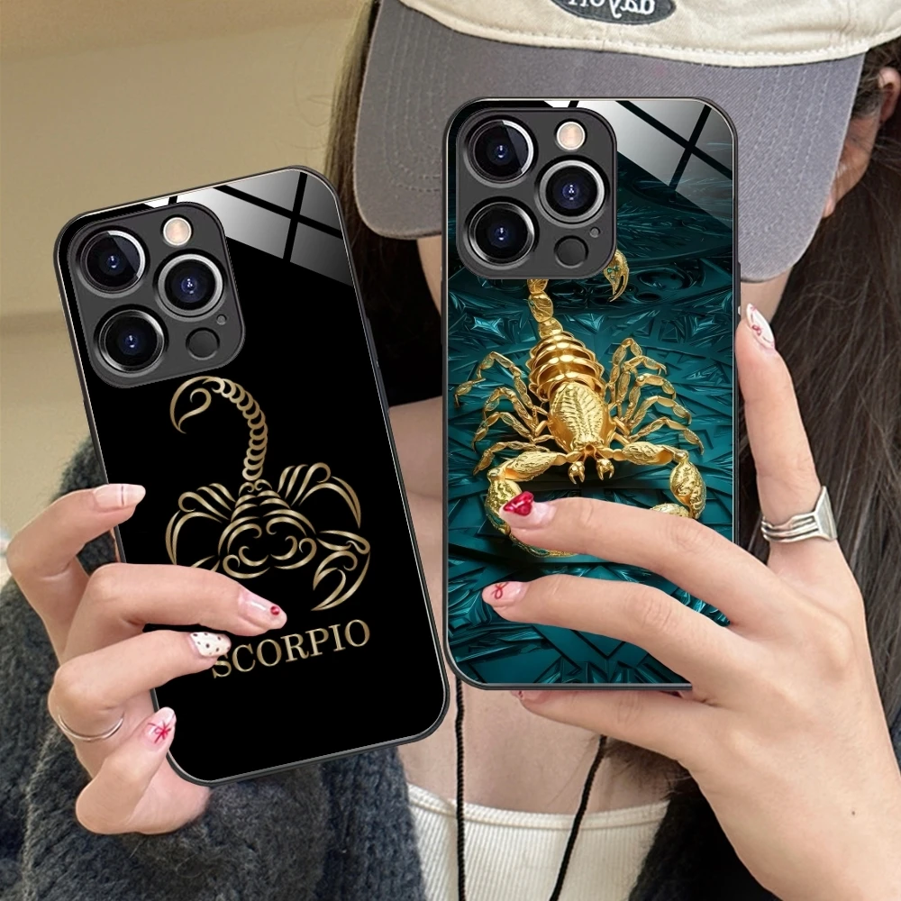 Colored Golden Scorpio Mobile Cell Phone Case for iPhone 16 15 14 13 12 11 X XR XS 8 Pro Max Plus Mini PC Glass Cover Shell