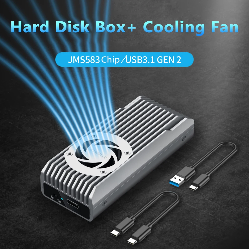 10Gbps M.2 SSD Enclosure Built-in Cooling Fan M.2 NVME Enclosure Write Protection USB3.1 Gen2 Type-C Support 2230 2242 2260 2280